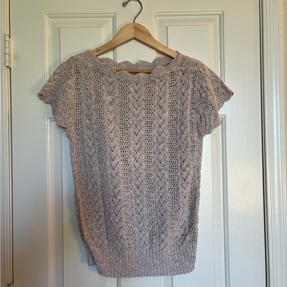 Tops - Light Beige Open-Knit Short Sleeve Top